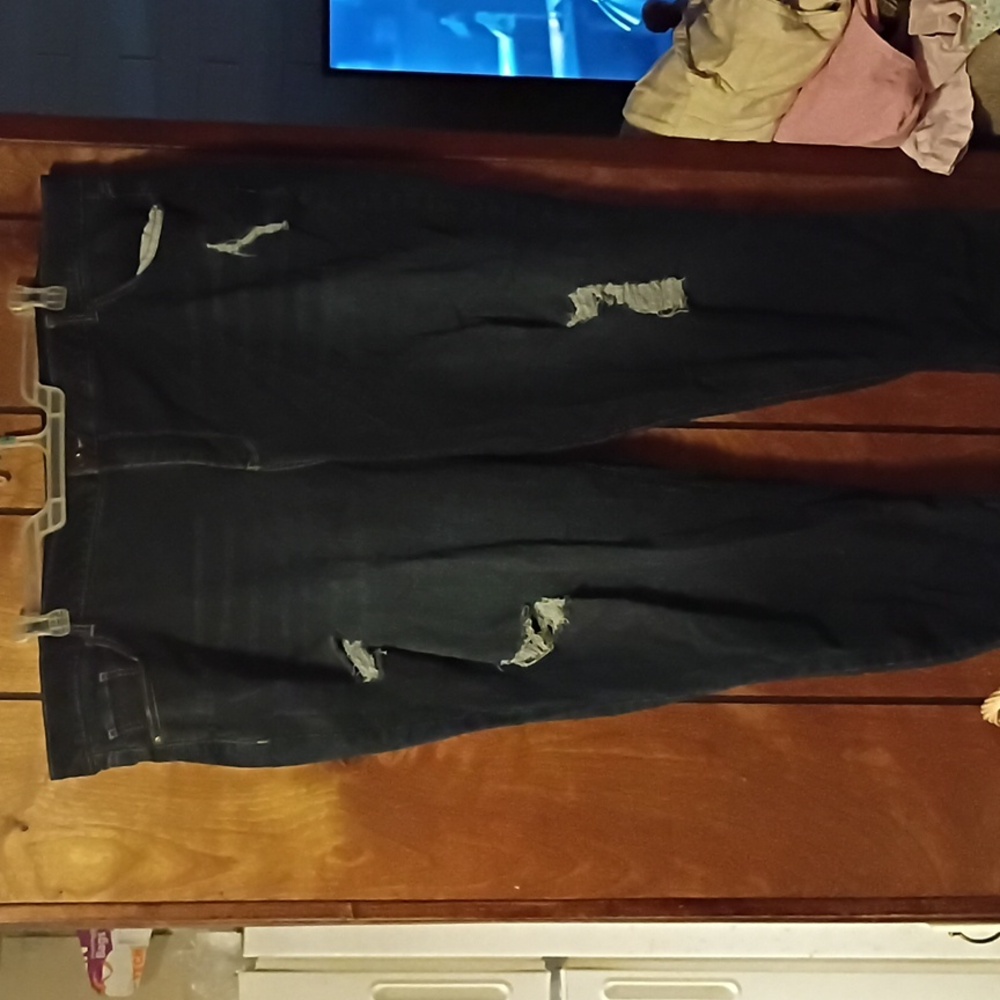 Women's Distressed Jeans - Dark Blue